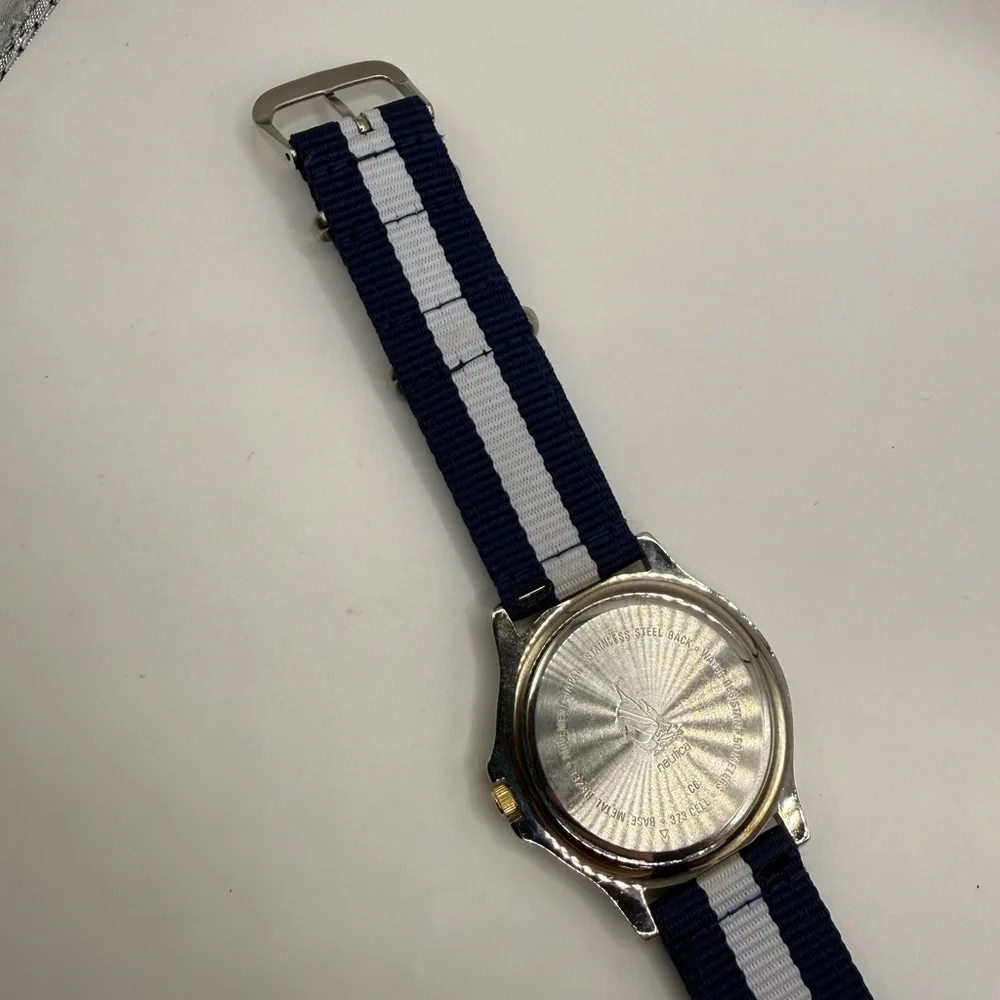 Nautica Vintage Moon Phase Watch 39mm Unisex Blue White Nylon Band (New Battery)